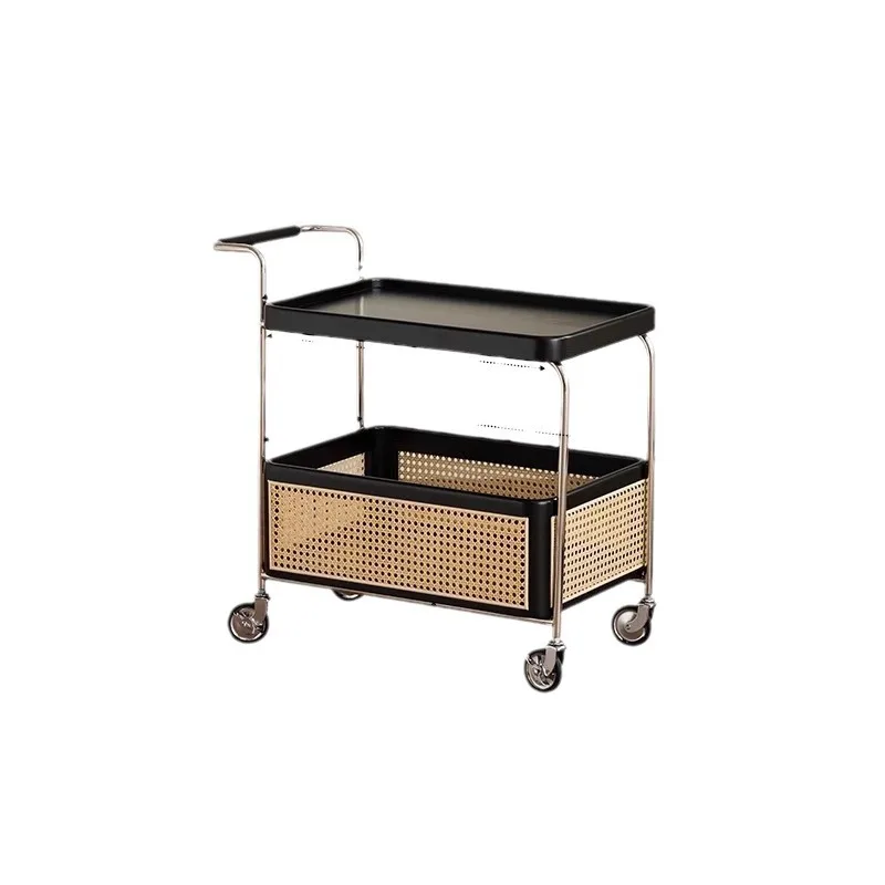 

Sofa rattan storage basket trolley Japanese push-pull with wheel tea side table medieval cherry solid wood mobile locker