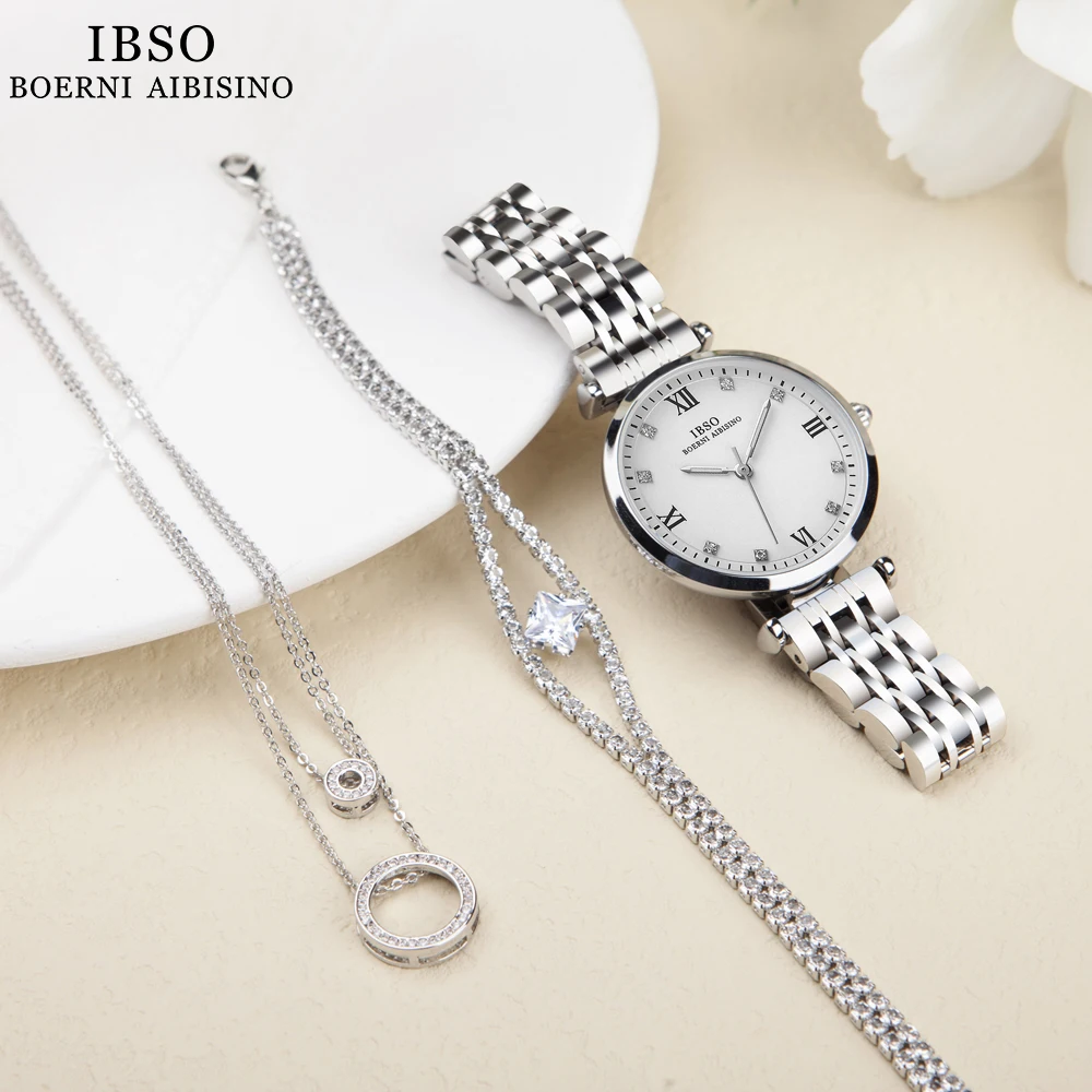 IBSO New Elegant Women Watch Set Japanese Quartz Movement 3ATM Waterproof  Stainless Steel Mesh Band Luminous Hands Love\'s Gifts