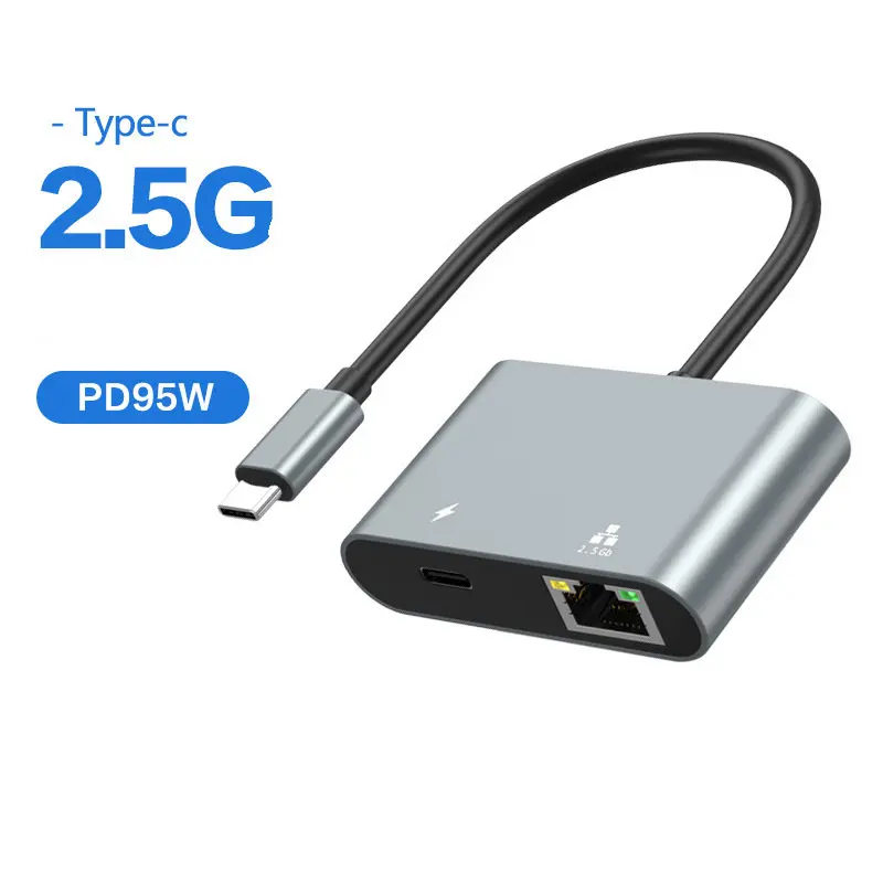 USB C HUB Type C to 2.5G Ethernet Adapter with PD100W Port USB 3.2 to 2.5Gbps Gigabit Network Card for Macbook Pro Laptop