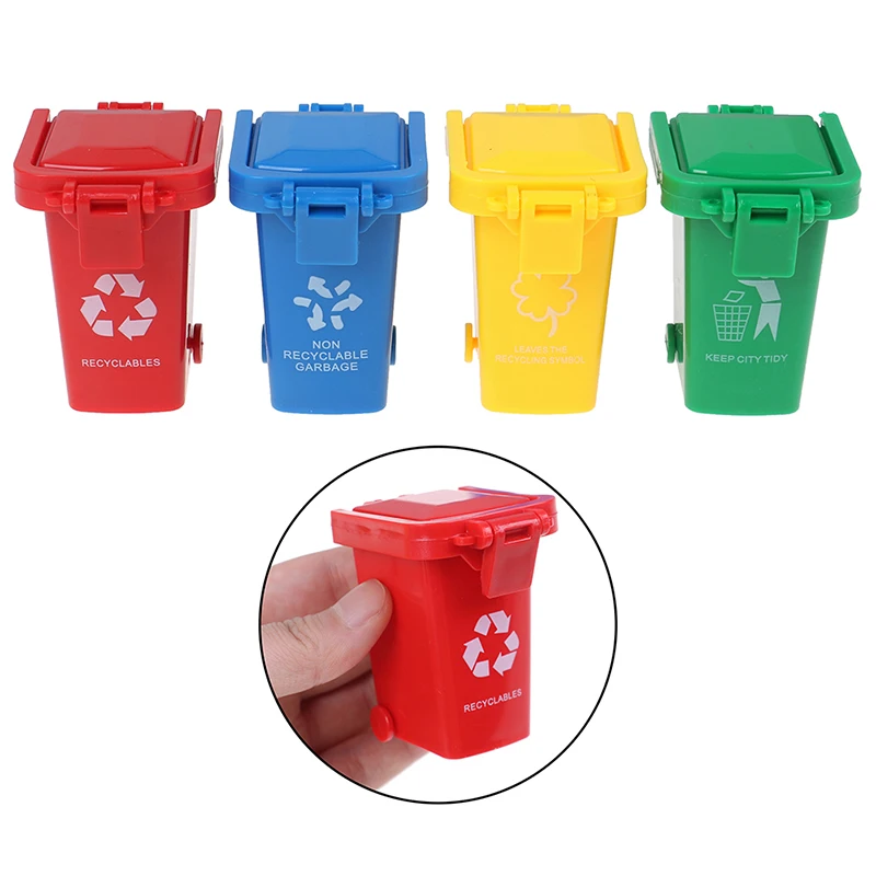 4pcs/set Trash Can Toy Garbage Truck Cans Curbside Vehicle Bin Toys Kid Simulation Furniture Toy Gift Mini Trash Can