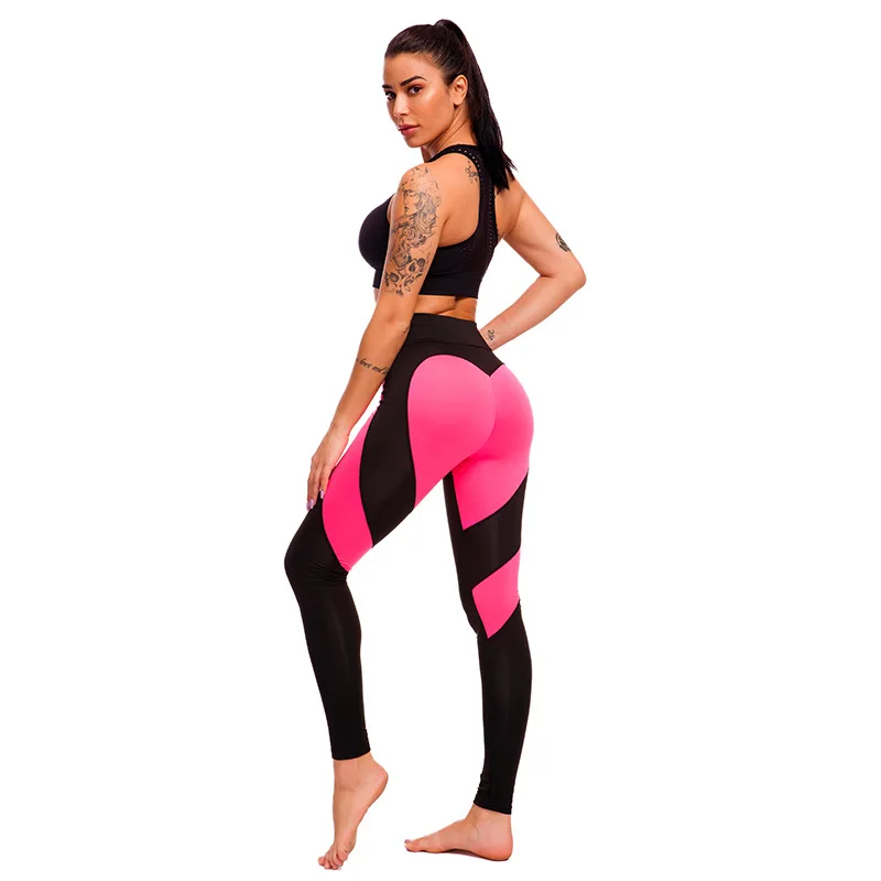 Women Tight Peach Hip Love Leggings High Waist Yoga Pants New Black Red Pink Printed High Elastic Sport Milk Silk Fitness Legins