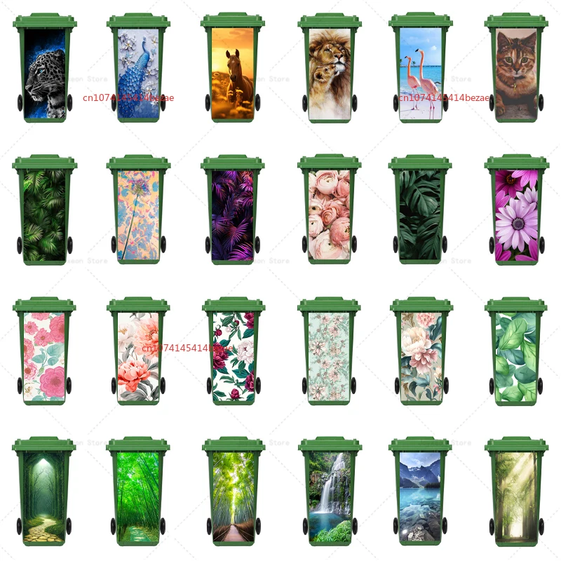 

Self-adhesive Floral 3D Forest Natural Scenery Trash Can Sticker Waterproof Removable Mural DIY Trash Can Cover Decal for Home