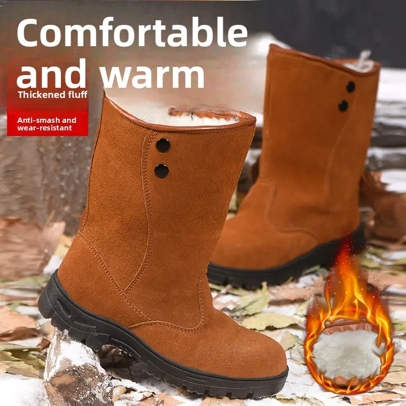 High Tube and High Top Cotton Boots Anti-smash Piercing Steel Head Protective Velvet Labor Protection Cotton Work Shoes