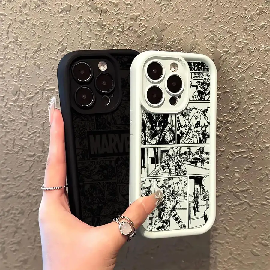 Shockproof Case for Apple iPhone 11 14 16 Pro Max 15 Plus 12 13 Mini XR X XS 7 8 Funda Phone Cover Marvel Comic Deadpool Pattern