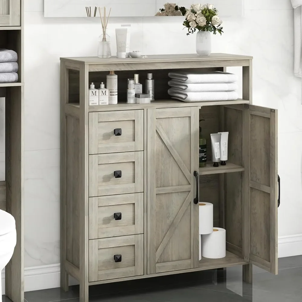 

Storage Cabinet - 2 Doors & 4 Drawers, Freestanding Storage Hutch for Kitchen/Bathroom/Living Room