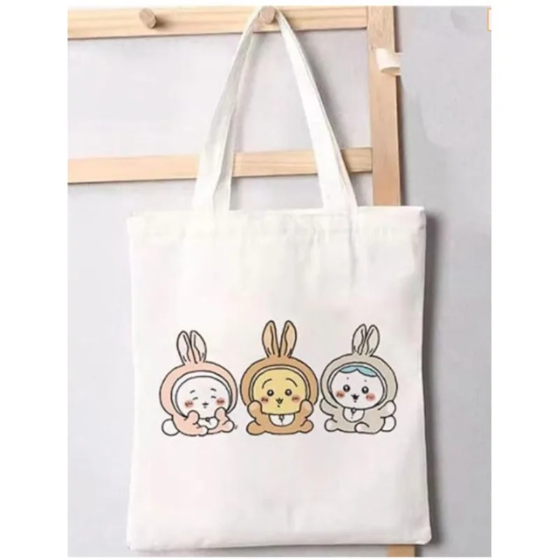 Kawaii Summer Hashiwares Cartoon Printed Canvas Bag Girls Large Capacity Shoulder Bag Anime Usagis Folding Handheld Shopping Bag