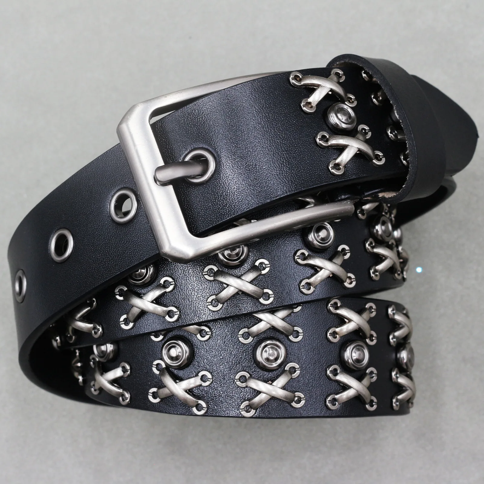 men's casual Stage performances rivets belts pin buckle studded belt women designer natural leather waistband stylish strapon