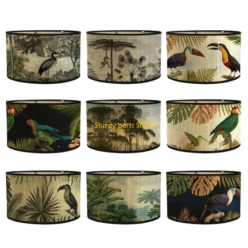

97QC Vintage Drum Lampshade Printed Light Shade for Table Floor Bedside Lamps