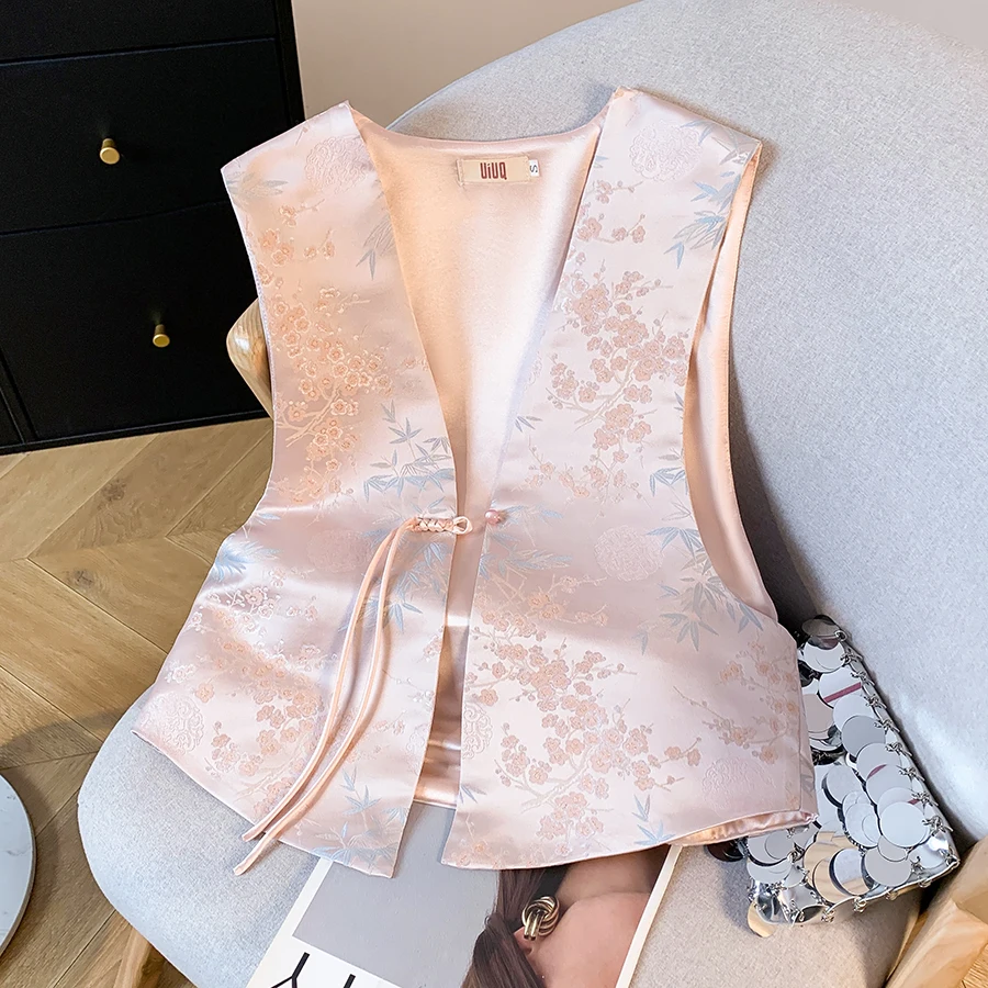 Elegant round Neck Satin Blouse Handmade Button Embroidered Ladylike Temperament Gentle Vest Daily Wear New Chinese Style