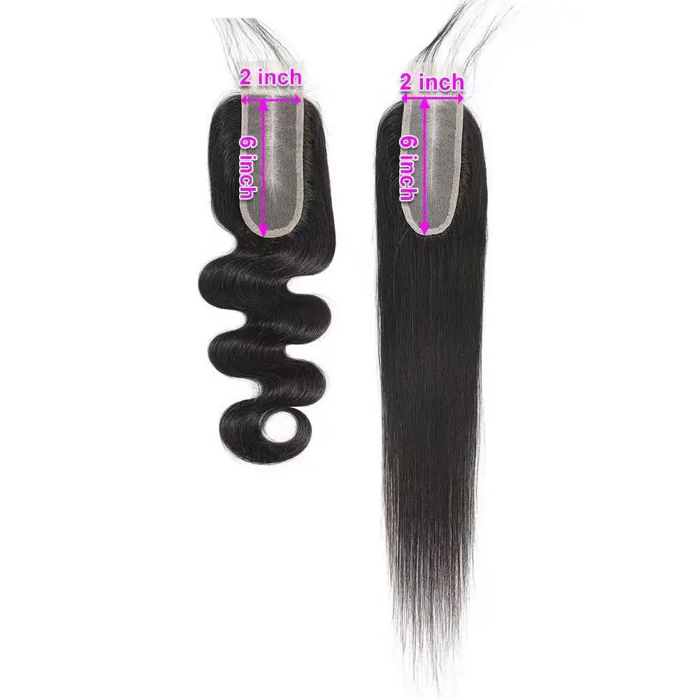 Fermeture de dentelle droite 2 × 6 cheveux humains vierges brésiliens vague de corps 2x6 fermeture de dentelle transparente naturelle pré plumée pour les femmes noires