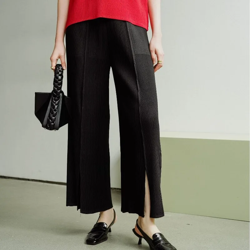 

Новое поступление весны 2026: плиссированные женские широкие брюки Miyake, минималистичные элегантные повседневные универсальные укороченные брюки прямого кроя