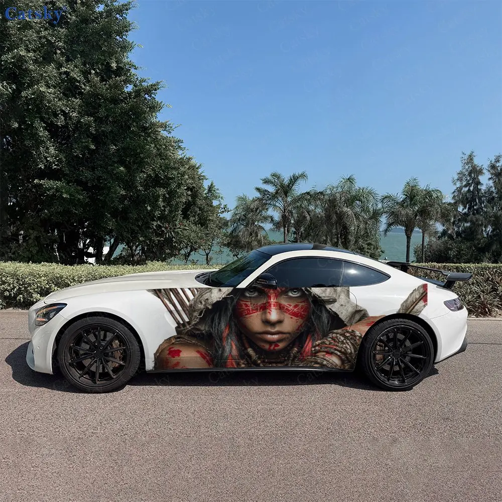 2pcs Tribal Makeup Portrait Car Side Wraps, Self-Adhesive PVC Waterproof & Scratch-Resistant Stickers, Car Accessory Gift