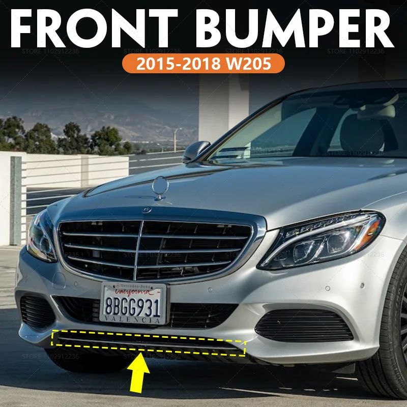 

for 2015-2018 W205 Mercedes Benz C300 Front Bumper Lip Trim Chrome Spoiler Splitters Diffuser 2058853123