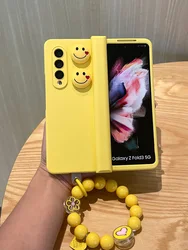 Fashion Cute 3D Smile Beads Chain Phone Case For Samsung Galaxy ZFold 5 6 7 W25 ZFold 4 3 Hinge Protector Full Protection Cover