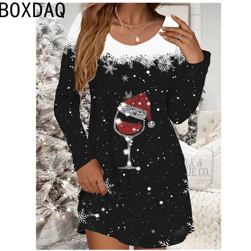 New Hot Selling Christmas Dress Autumn Long Sleeve Casual A-Line Dress Merry Christmas Party Dress For Women Big Size Vestidos