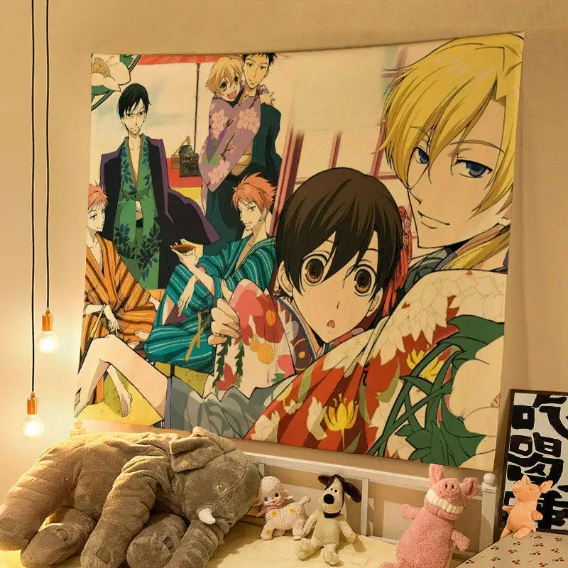 Ouran High School Host Club Vintage Anime Tapestry Polyester Wall Hanging Manga Decor for Bedroom Dorm Photo Backdrop