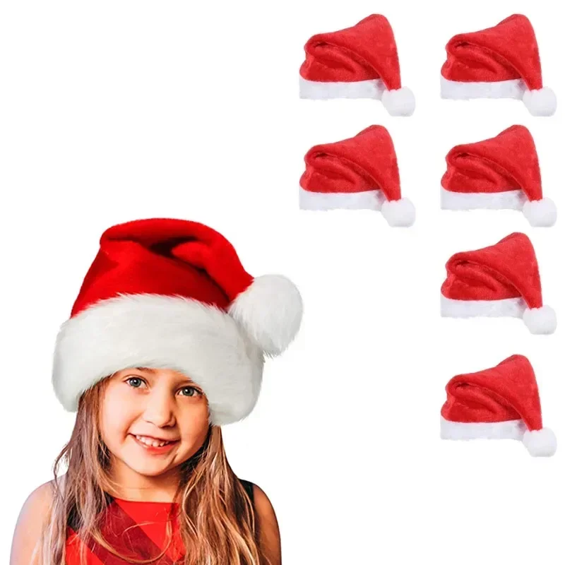 

6pcs Velvet Christmas Hats for Men and Women, Adults and Children, Thickened, Suitable for Christmas Holiday Party Supplies
