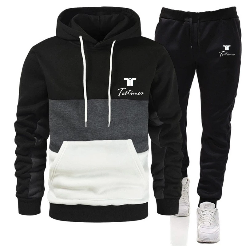 Men\'s sportswear hooded sweatshirt and jogging pants Men\'s daily casual sports hooded jogging suit splicing casual set