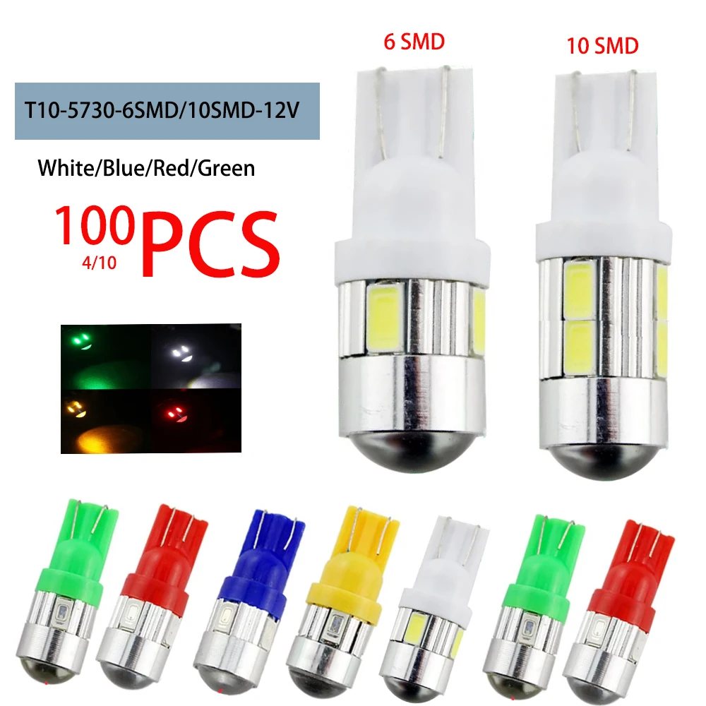 Wholesale T10 LED Bulbs 6SMD 12V White 6500K LED Signal Light 10SMD Car Interior Dome Trunk License Plate Wedge Side Lamps 5W5