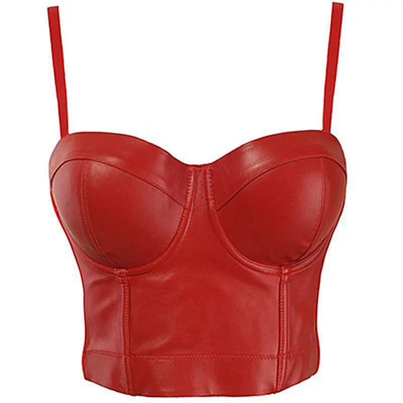 

Sexy Red PU y2k Traf Clothes Underwired Push Up Corset Crop Top Women Back Hooks Eyes Debardeur Femmes Spaghetti Straps Corselet