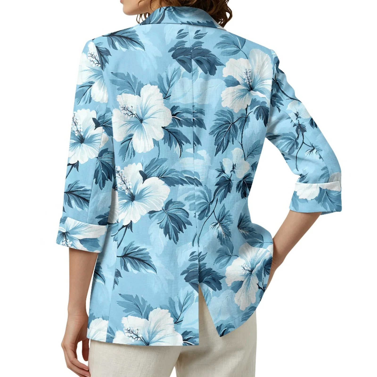 PENSTROLL Hibiscus Casual Outerwear for Vacation Linen Style Open Front Cardigan S-3XL