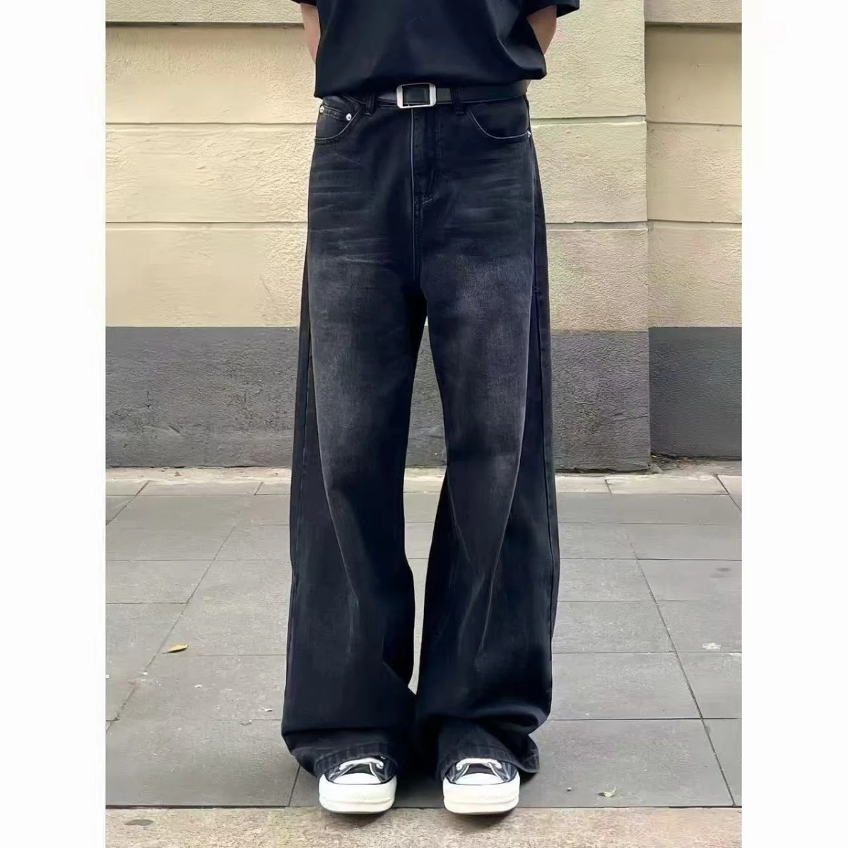 

Ретро джинсы с высокой талией, широкими штанинами, прямые, свободные, удлиненные, из хлопкового эластичного денима, молодежные, для повседневной носки