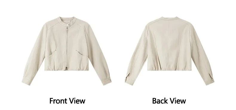 VIMLY Women's Leather Short Jacket 2026 Autumn Round Neck Fashion Coats Elegant Casual Loose-fit Female Windproof Outwears 31533