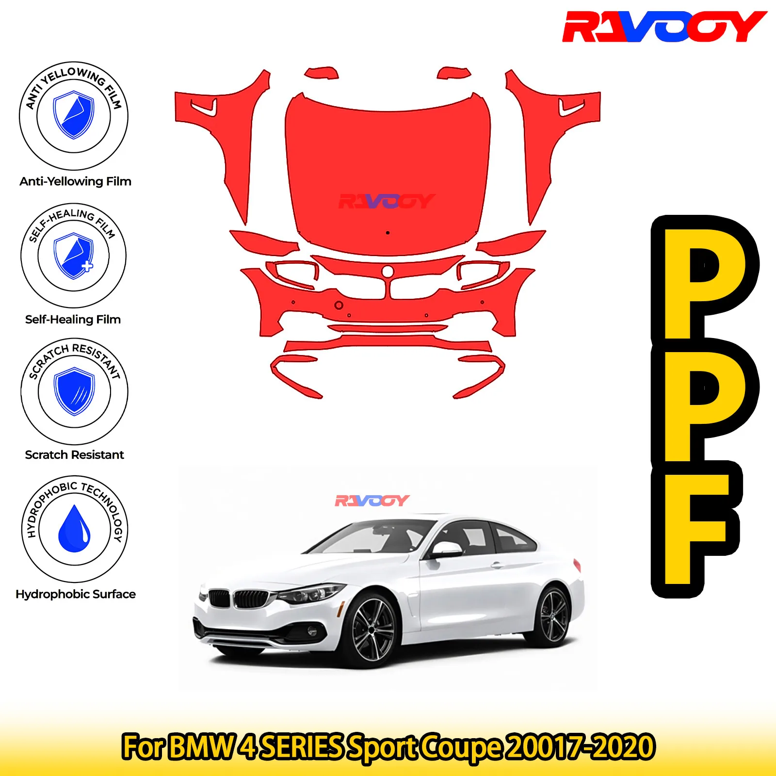 

For BMW 4 SERIES Sport Coupe 20017-2020 Glossy Matte Black Precut front PPF Kit Paint Protection Film