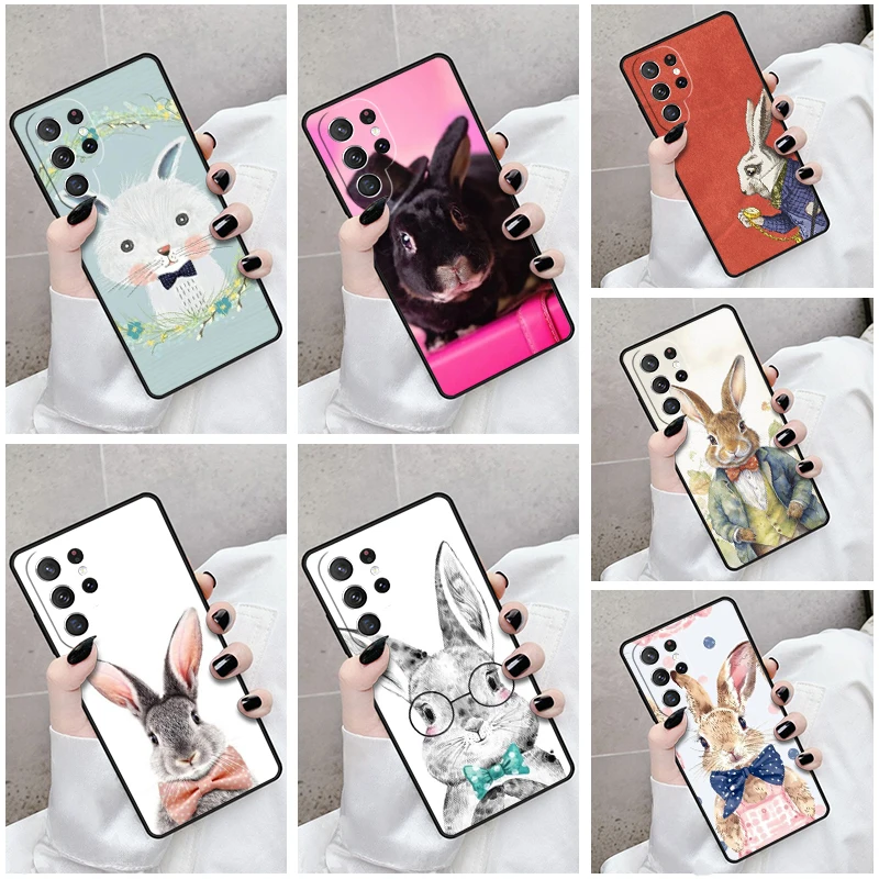 Phone Case For Samsung Galaxy S24 S23 S21fe S22 Ultra Plus Note 10 20 S8 S9 S10 Cover Heart Bowtie Rabbit