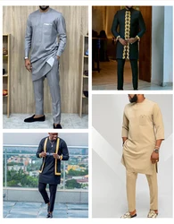 Ensemble haut et pantalon brodés à manches longues pour hommes, Dashiki, vêtements de créateurs, fête de mariage, trempés, mode, nouveau, 2 pièces, 2021