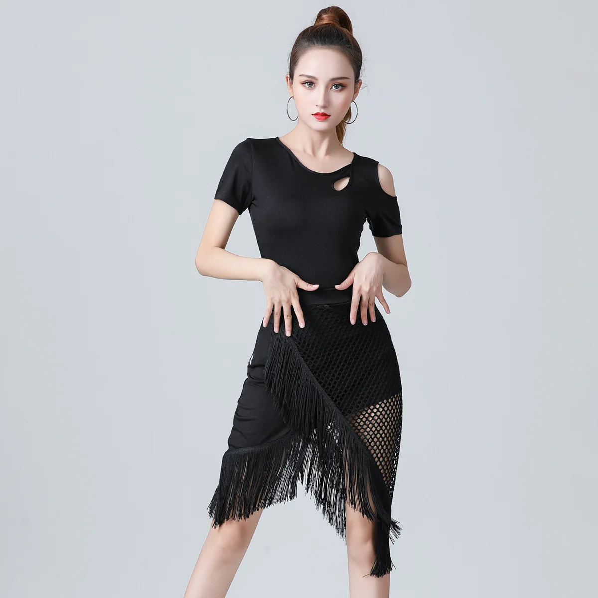 Latin Dance Practice Top Frauen Erwachsene sexy Social Dance T-Shirt Slim Fit schulter freie Top Trainings kleidung