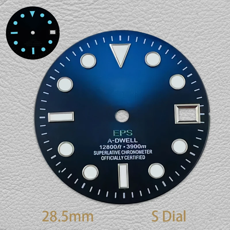 قرص ساعة غوص متدرج بشعار S مقاس 28.5 مم، مضيئة خضراء، مناسبة لحركات NH35/NH36، ملحق تعديل الساعة #4