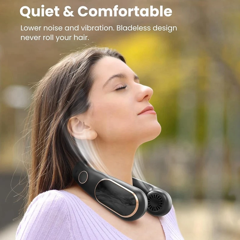 Outdoor USB Neck Cooling Fan: 5-Speed Rechargeable Battery Operated Personal Wearable Fan