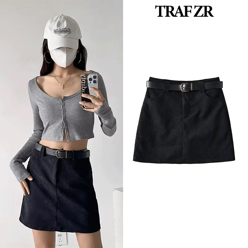 

TRAF ZR Skirt with Sashes Y2k College Clothes Women Mini Pleated Skirt Luxury Elegant Women's Skirts Evangelical Women's Skirts