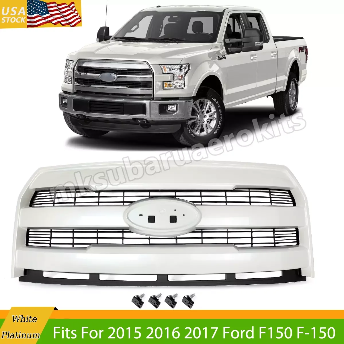 

Modified Grille Replace For 2015 2016 2016 Ford F150 Lariat F-150 Front Grilles Assembly Without Camera Hole White Platinum UG