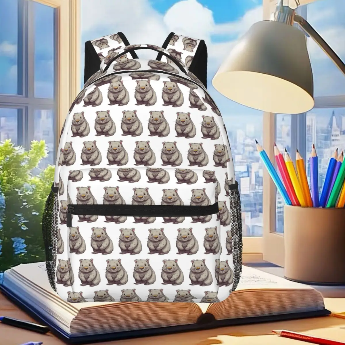 

Whimsical Wombat A Playful Cartoon Character Backpack Student Boys Girls BookBag Children School Bag Laptop Shoulder Bags