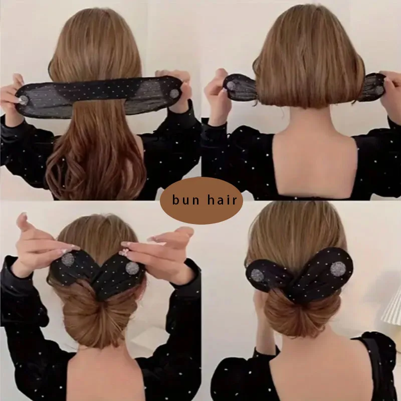 

Rabbit Ear Net Yarn Headband with Bow Design Magic Twisted Hairstyle Roller Non-Slip Hair Band for Women Fashion Accessories