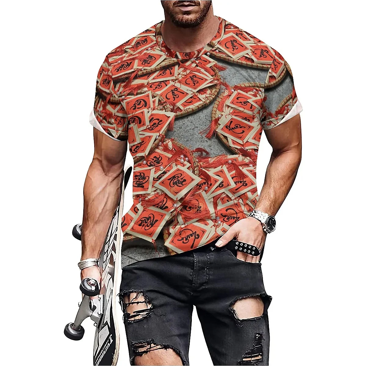 

Novel Loose Illusion Pattern Men's 3D Printed Short Sleeve T-Shirt - High-Quality Printing