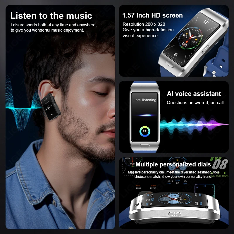 LIGE 2025 مع سماعات رأس لاسلكية ساعة ذكية ECG AI صوت بلوتوث مكالمة نظام تحديد المواقع الرياضة مسار اللياقة البدنية ساعة ذكية للرجال والنساء #6