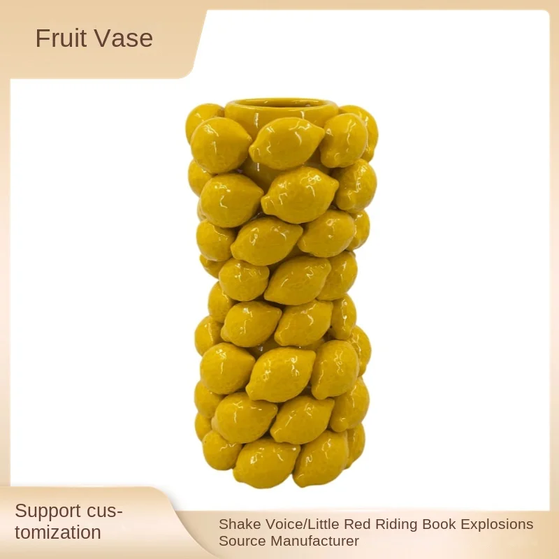 Scandinavian style 40cm high tabletop ceramic fruit vase creative lemon shape decorative art sensory high sensory design