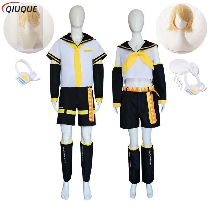 Rin Len Costumi Cosplay Parrucche Set Top Pantaloncini Cravatta Accessorio Donna Uomo Vestito