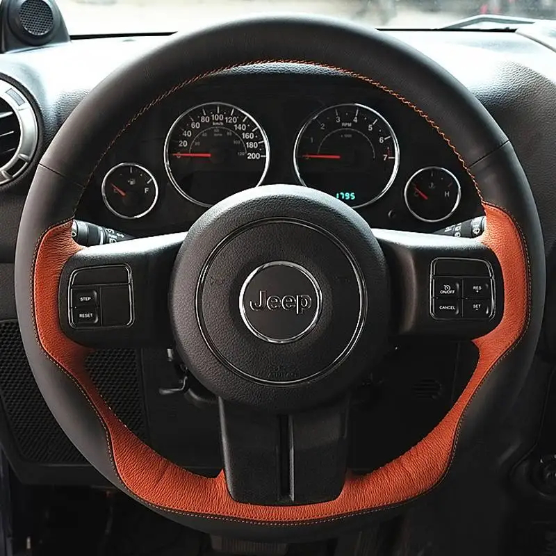 Hand-stitched carbon fibre genuine Leather Steering Wheel Cover for Jeep Grand Cherokee 2011-13 Compass Wrangler Patriot 2011-16 - view 2