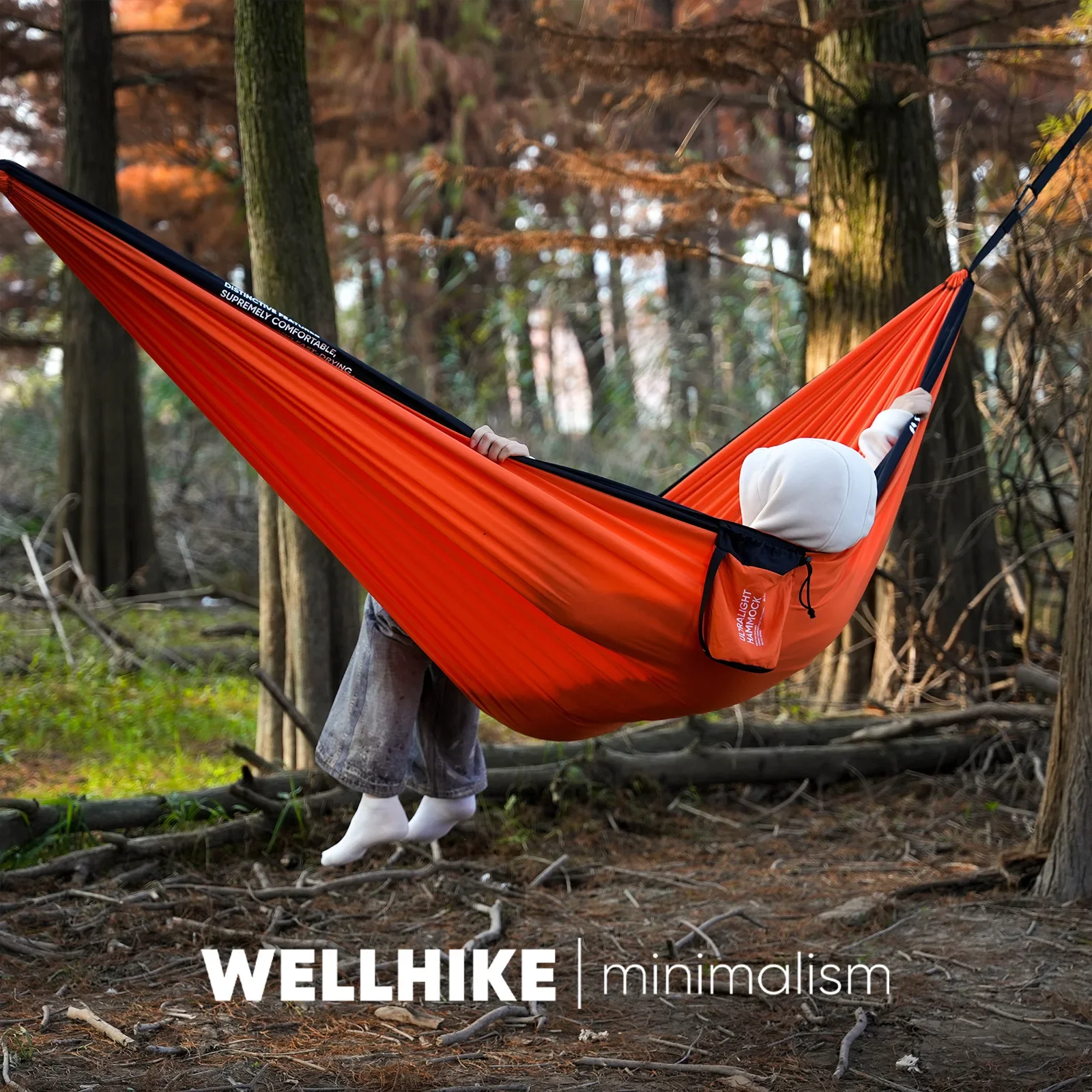 Lightweight Double Hammock for Camping & Backyard, Anti-Tip Hanging Swing Bed, Portable Outdoor Indoor Hammock, 200kg Load, 6