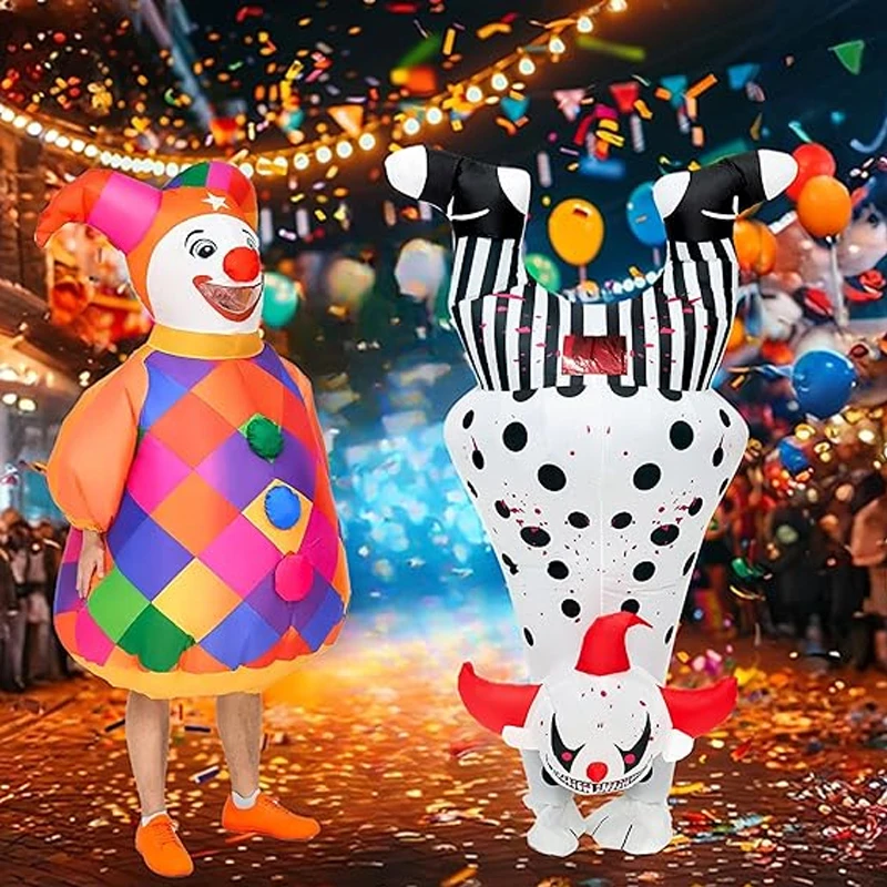 

Надувной костюм клоуна перевернутого скелета-призрака для взрослых, забавный надувной костюм клоуна, костюм для вечеринки в стиле ужасов на Хэллоуин