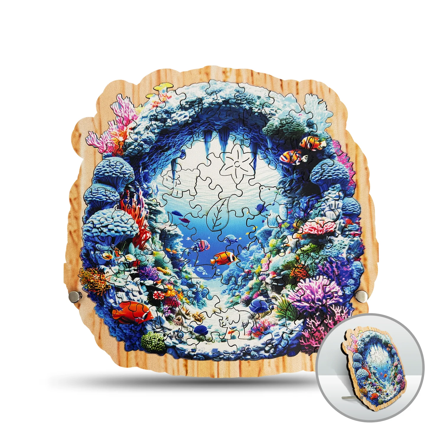 

80-elementowa деревянная головоломка «Подводный мир» для взрослых с опорной пластиной, деревянные пазлы уникальной формы, современный художественный домашний декор