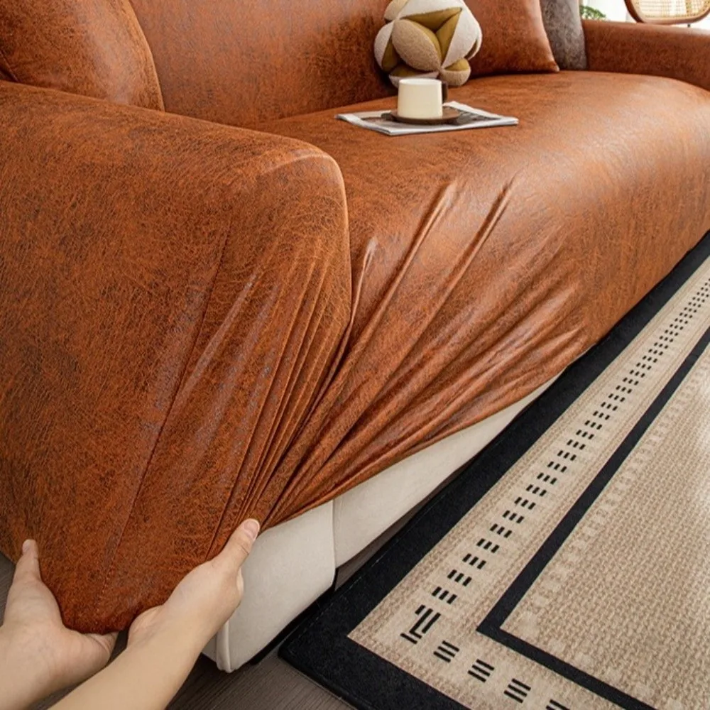 Non-Slip All-inclusive Sofa Cover Leather-Look Washable Couch Protector Waterproof Thick Stretch Sofa Cover Pet-Friendly