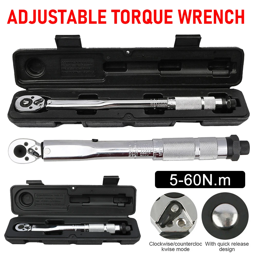 5-60N.m Torque Wrench 3/8 Inch Reversible Ratchet Key Square Drive Reversible Ratchet Spanner Precise Preset Car Repair Tool