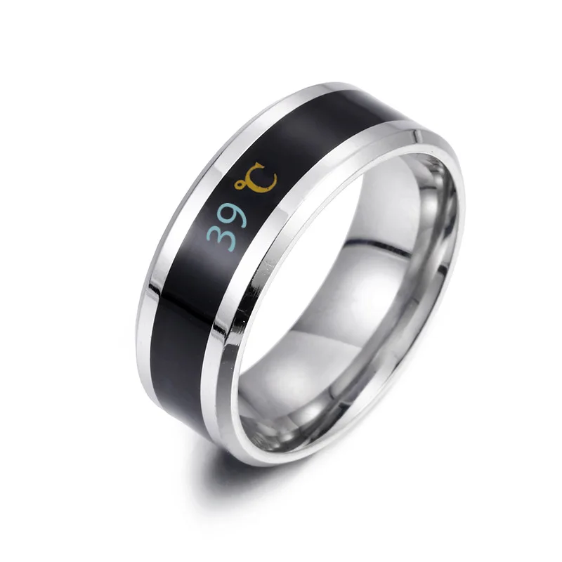 Fashion 8MM Stainless Steel Carbon Fiber Ring for Women Temperature Induction Couple Alliance Ring Black Blue Male Jewelry