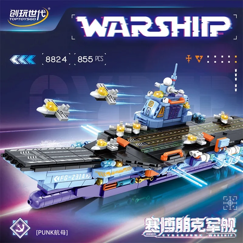 Nuovi blocchi di costruzione Cyberpunk Submarines Serbatoi Portaerei Modello assemblato Ornamenti Giocattoli educativi per bambini Regali