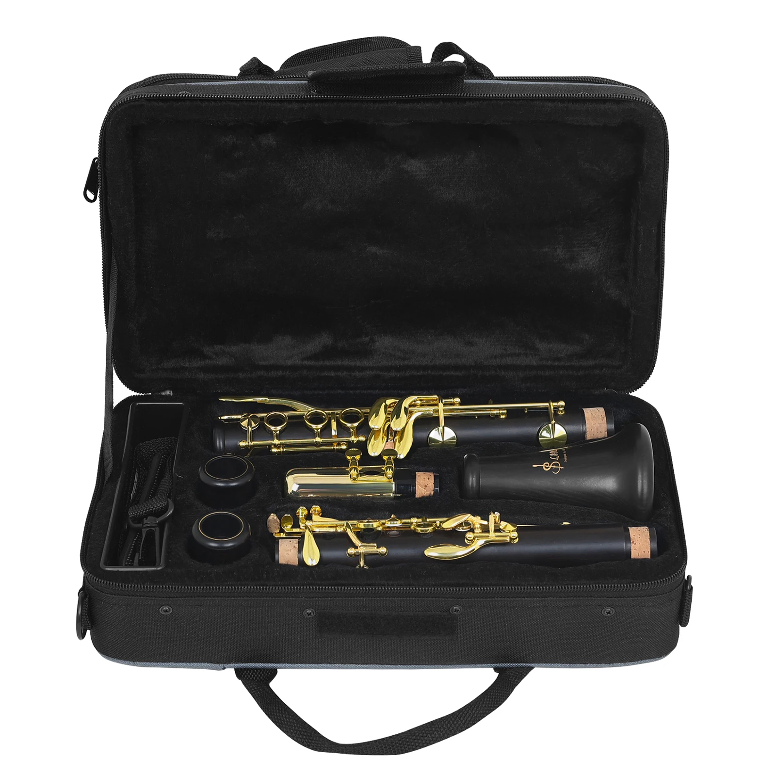 SLADE LDC960 Bb Clarinet 17 Keys Ebony Wood Clarinet Gold Plated Keys Professional Clarinet with Double Barrel Carry Bag